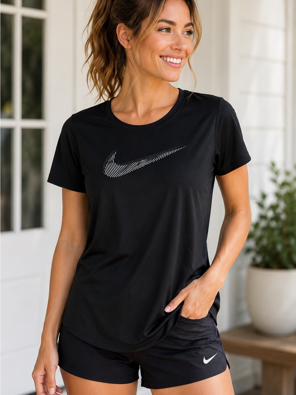 Nike Dri-FIT T Shirt Women’s S Black Short Sleeve Swoosh Logo Training Workout
